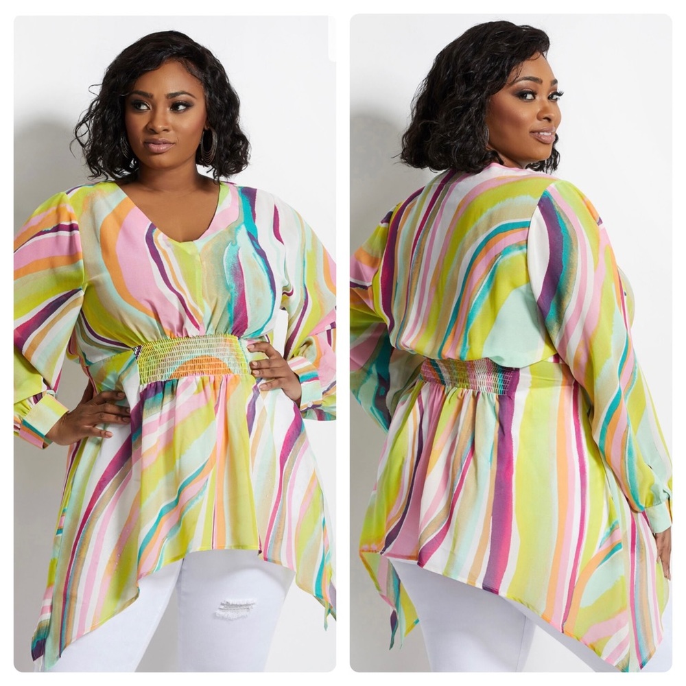 Ashley Stewart Stripe Chiffon Asymmetric Tunic Size 30/32W